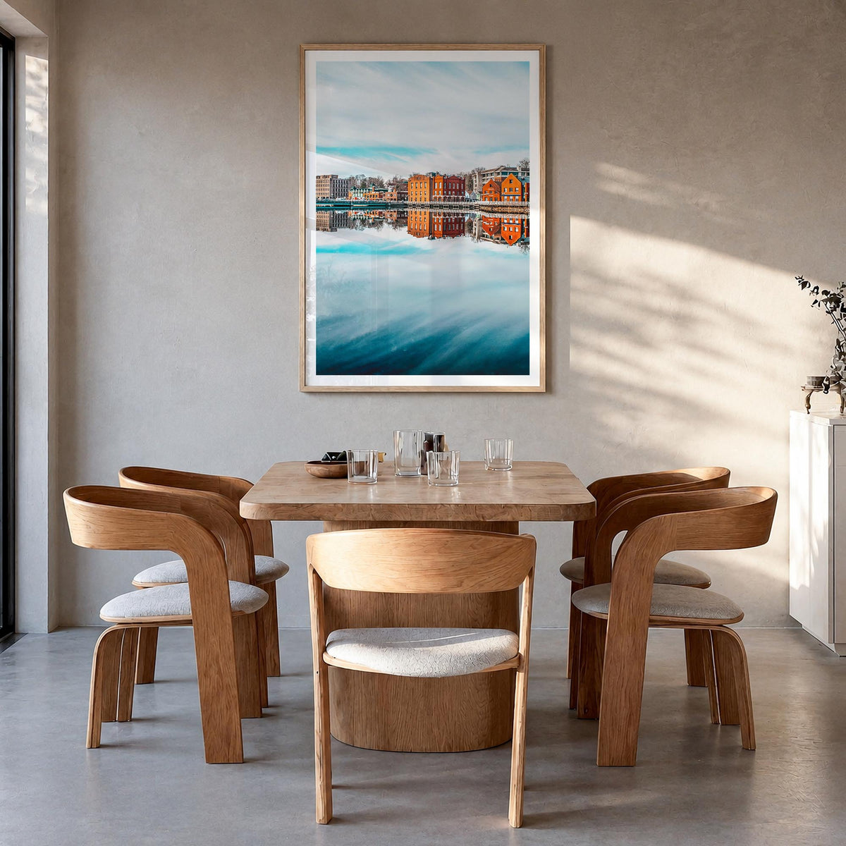 Westport, Connecticut colorful photo poster of Connecticut, USA – vertical wall art in natural wood frame with white border, 