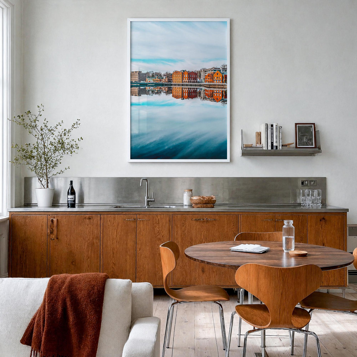 Westport, Connecticut colorful photo poster of Connecticut, USA – vertical wall art in white wood frame, hanging on wall