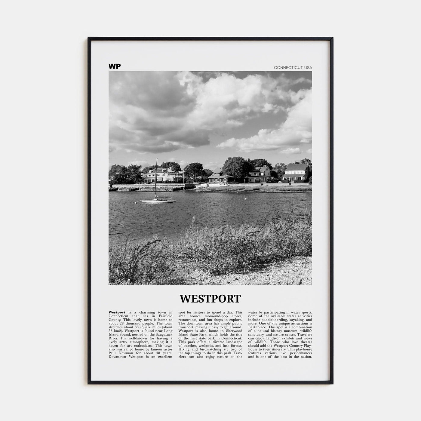 Westport, Connecticut Poster Black Metal / 8x12 in Nbourhood Travel B&W Poster