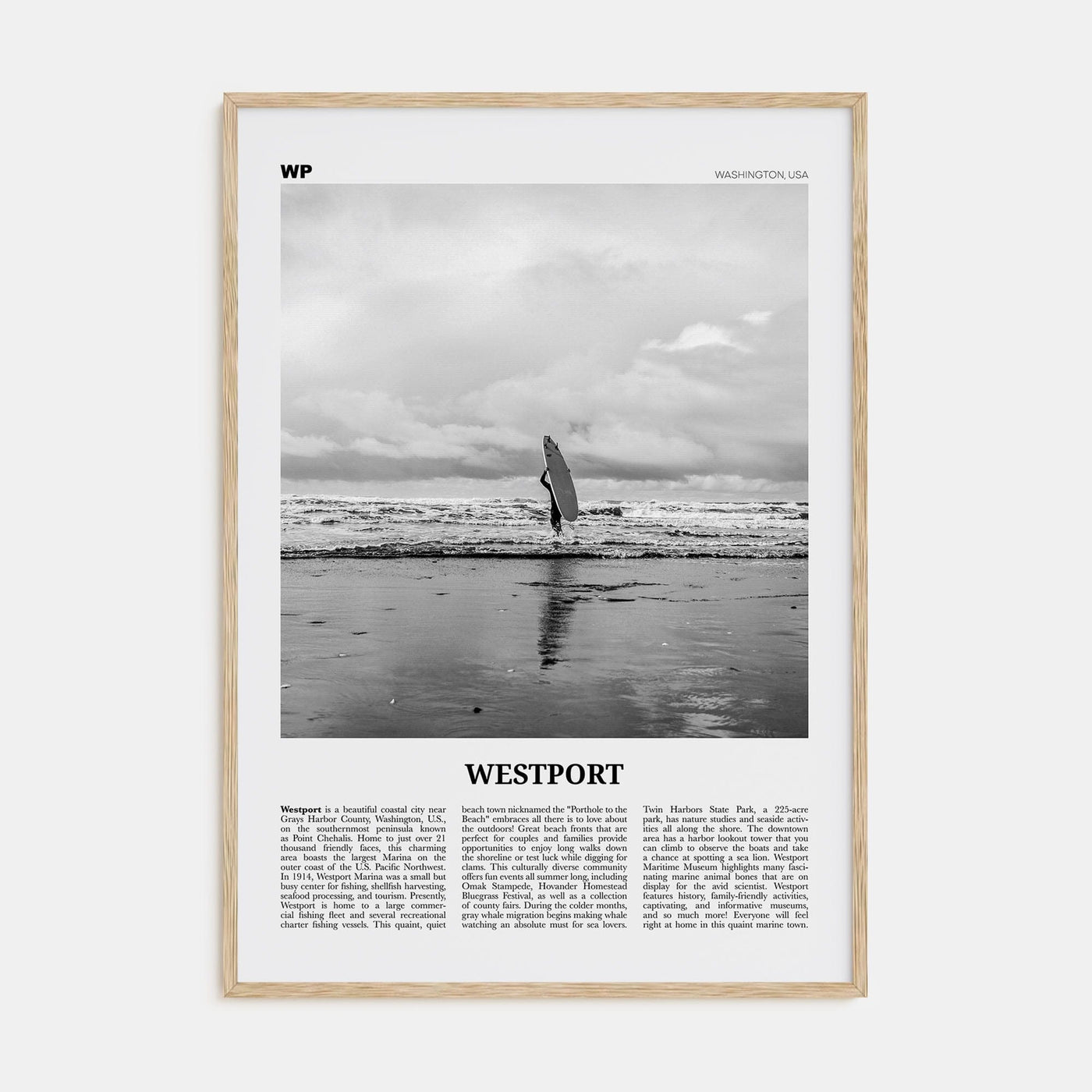 Westport, Washington Poster Natural Wood / 8x12 in Nbourhood Travel B&W Poster