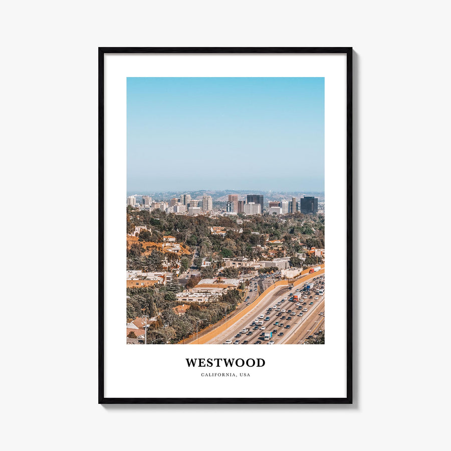 Westwood colorful classic poster of Los Angeles, California – vertical wall art, unframed print shown in interior mockup