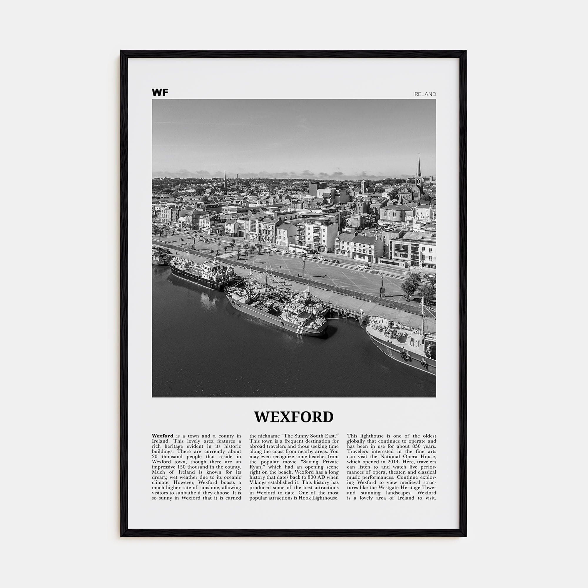 Wexford Poster Black Wood / 8x12 in Nbourhood Travel B&W Poster