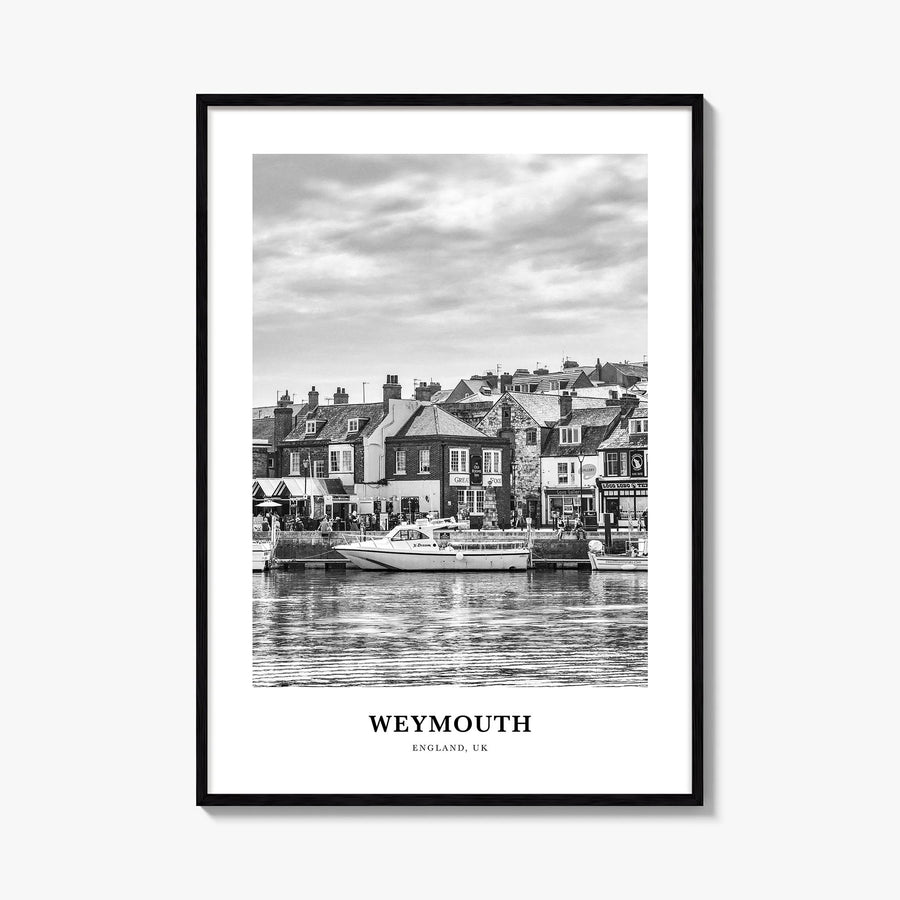 Weymouth black & white classic poster of Massachusetts, USA – vertical wall art, unframed print shown in interior mockup