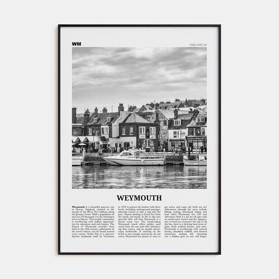 Weymouth Poster Black Metal / 8x12 in Nbourhood Travel B&W Poster