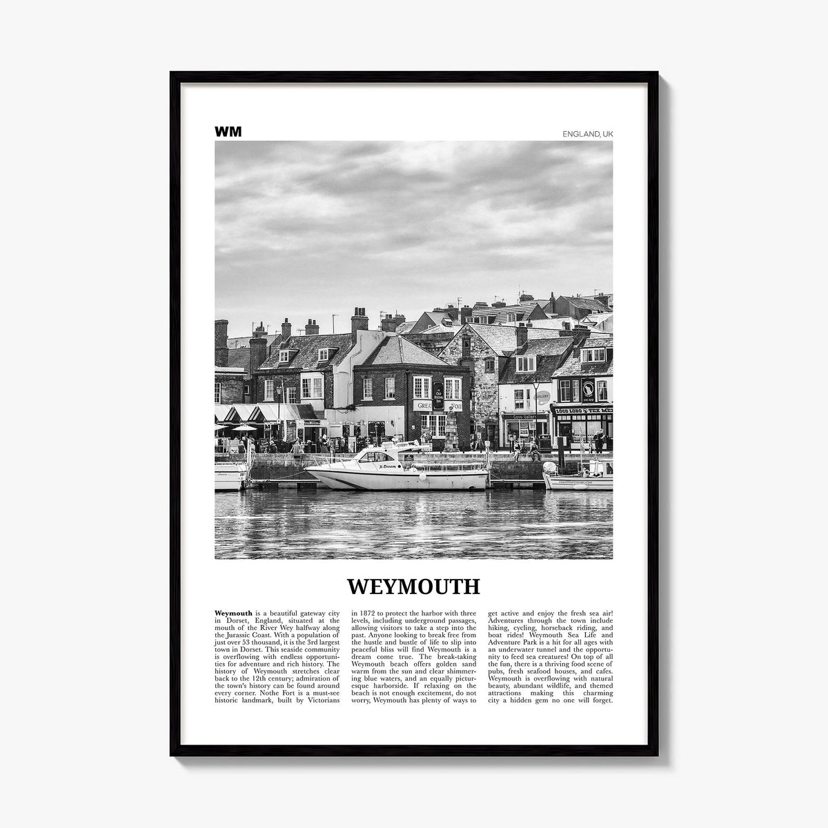 Weymouth Newspaper Poster, framed poster mockup