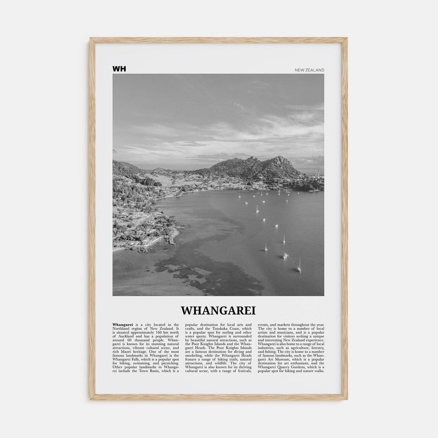 Whangarei Poster Natural Wood / 8x12 in Nbourhood Travel B&W Poster