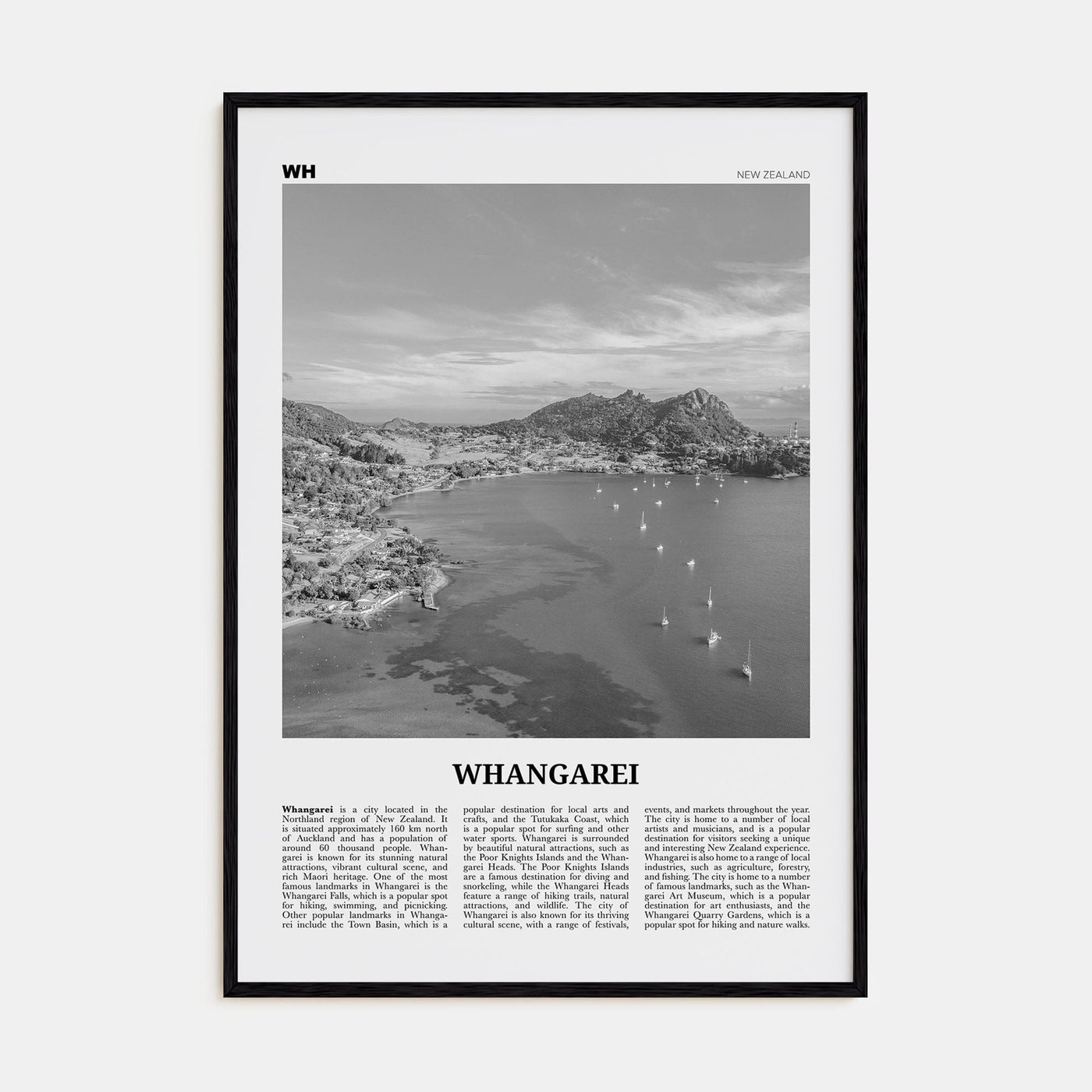 Whangarei Poster Black Wood / 8x12 in Nbourhood Travel B&W Poster