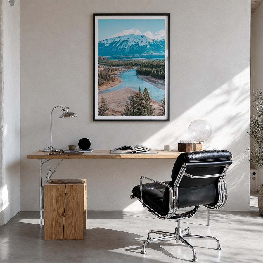 Whistler colorful photo poster of British Columbia, Canada – vertical wall art in black wood frame with white border, hanging