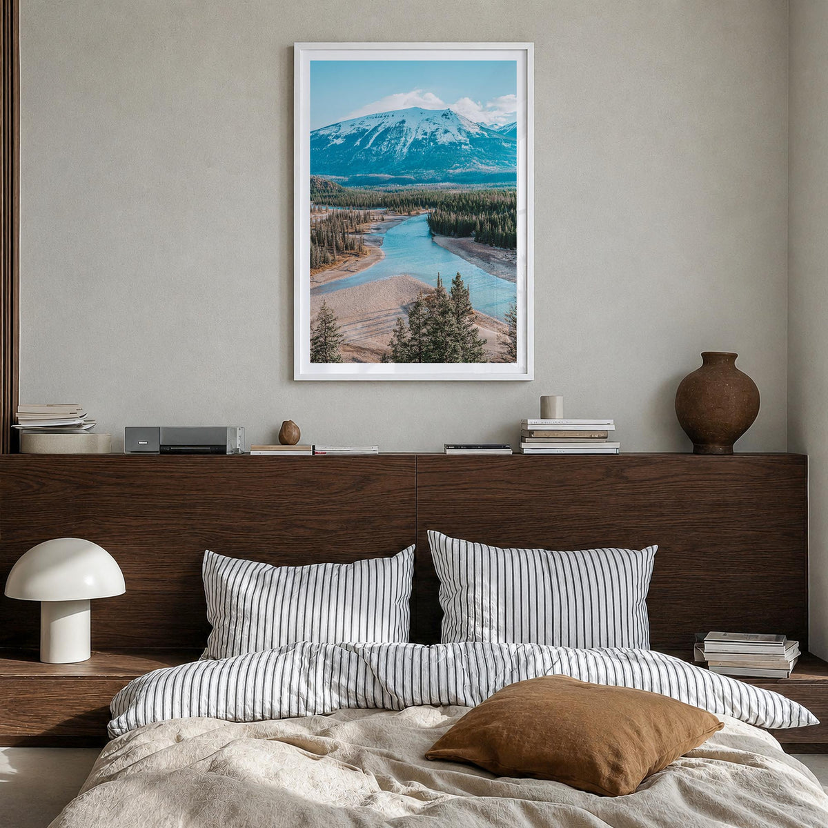 Whistler colorful photo poster of British Columbia, Canada – vertical wall art in white wood frame with white border, hanging