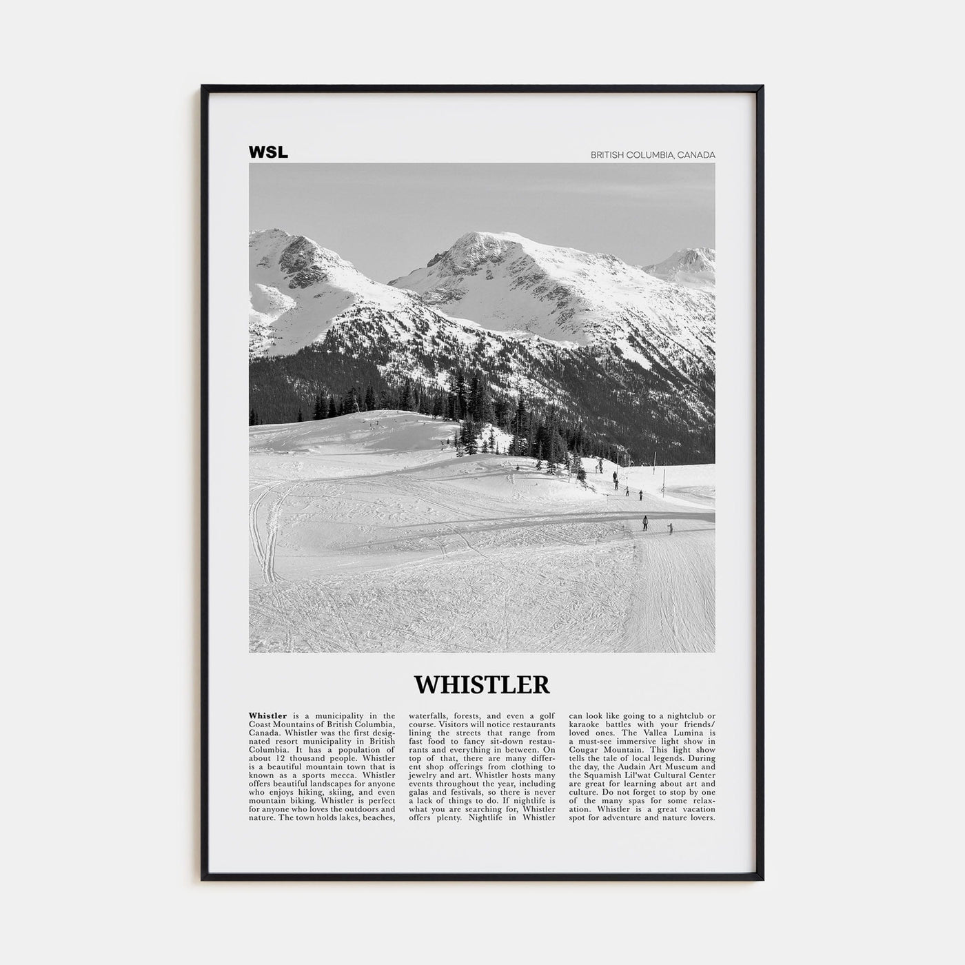 Whistler Poster Black Metal / 8x12 in Nbourhood Travel B&W Poster