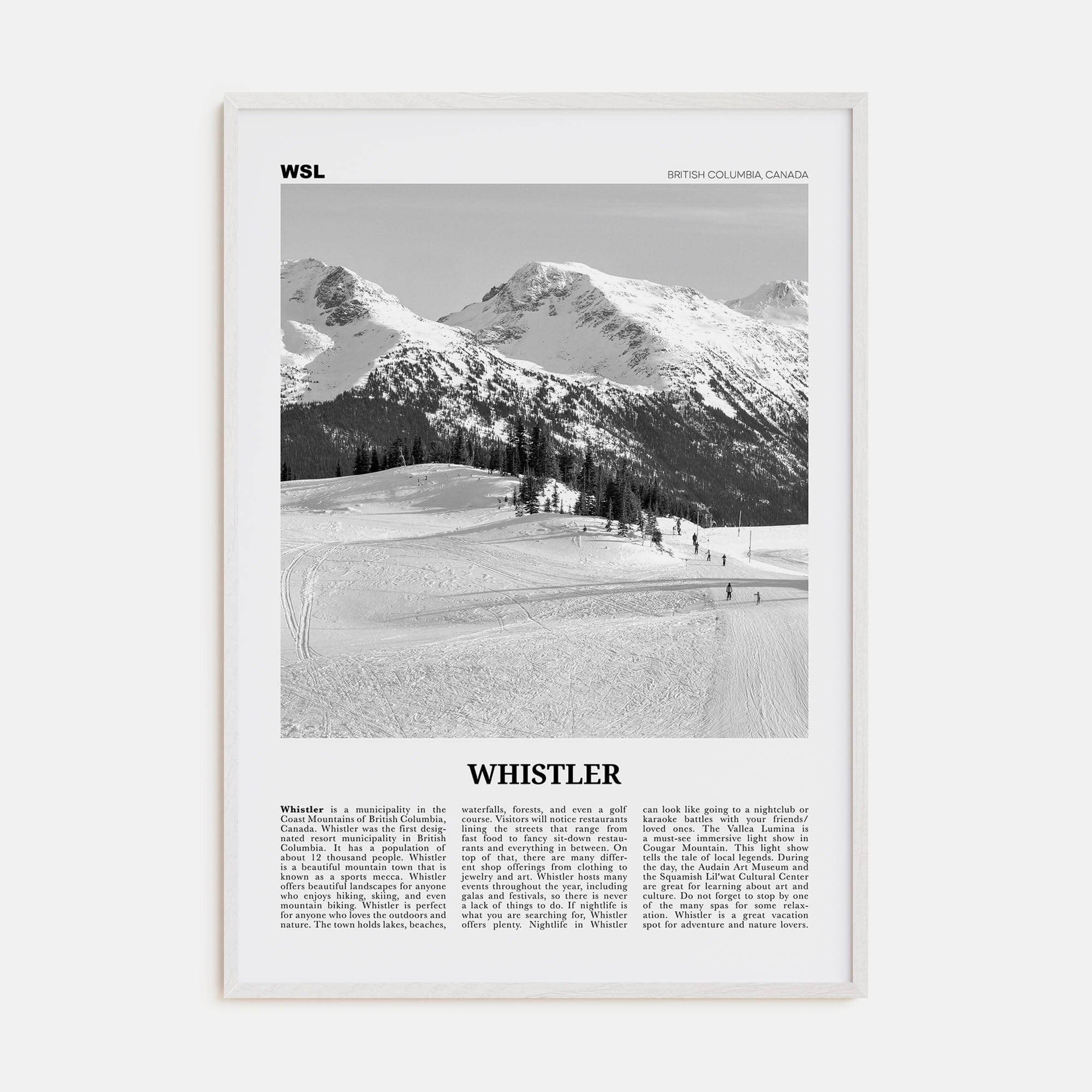 Whistler Poster White Wood / 8x12 in Nbourhood Travel B&W Poster