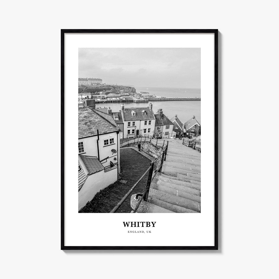 Whitby black & white classic poster of Canada – vertical wall art, unframed print shown in interior mockup