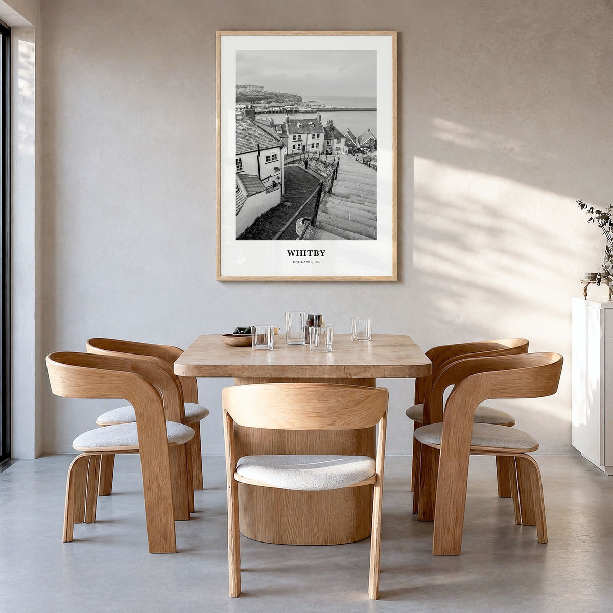 Whitby Classic Poster in a natural wood frame, hanging in a dining room