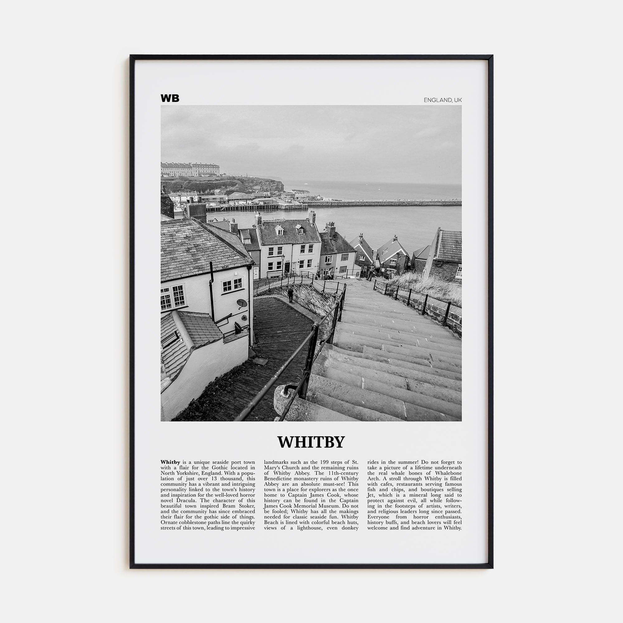 Whitby Poster Black Metal / 8x12 in Nbourhood Travel B&W Poster