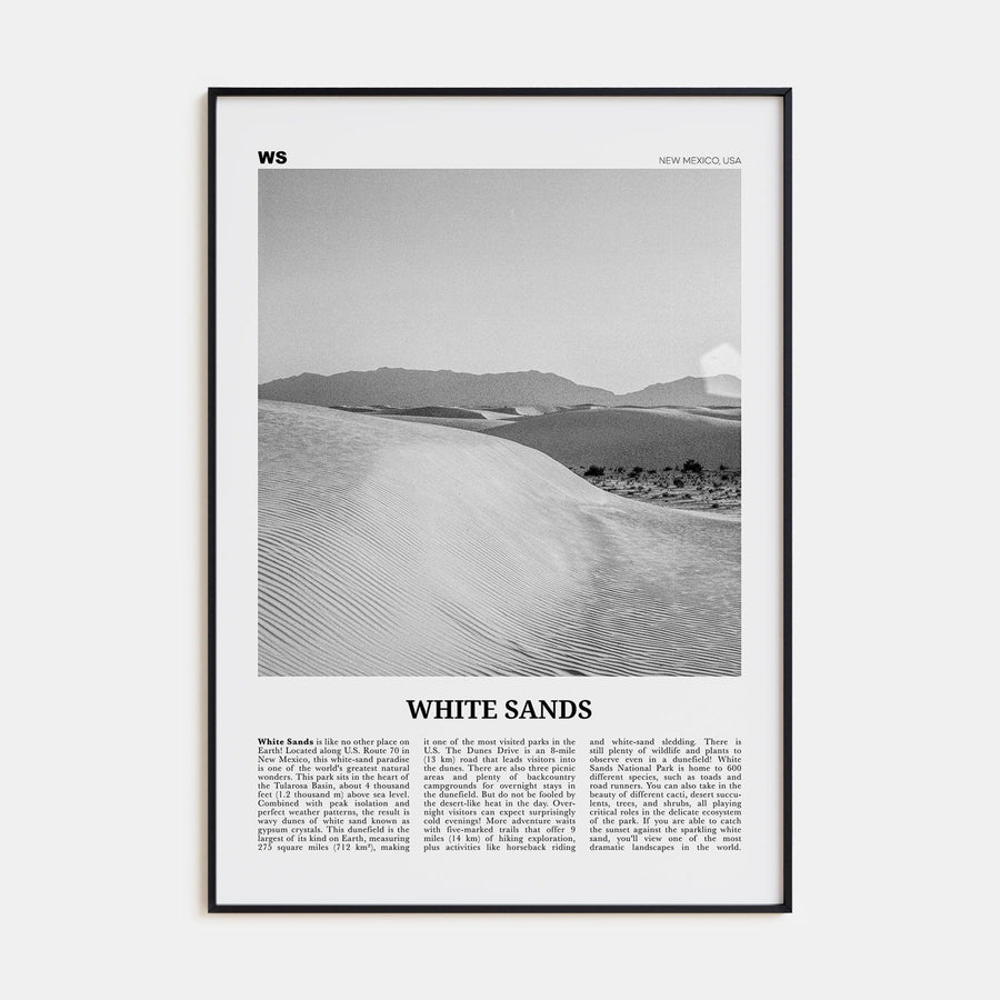 White Sands National Park Poster Black Metal / 8x12 in Nbourhood Travel B&W Poster