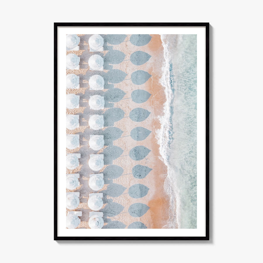 White Umbrellas Photo Poster, framed poster mockup, white border