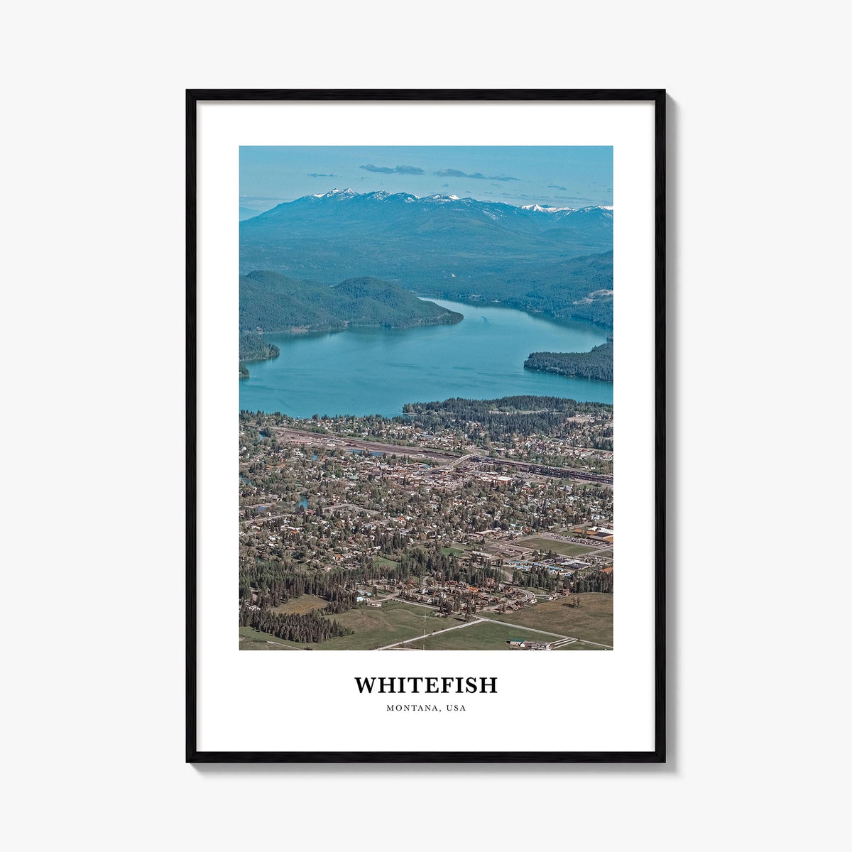 Whitefish colorful classic poster of Montana, USA – vertical wall art, unframed print shown in interior mockup