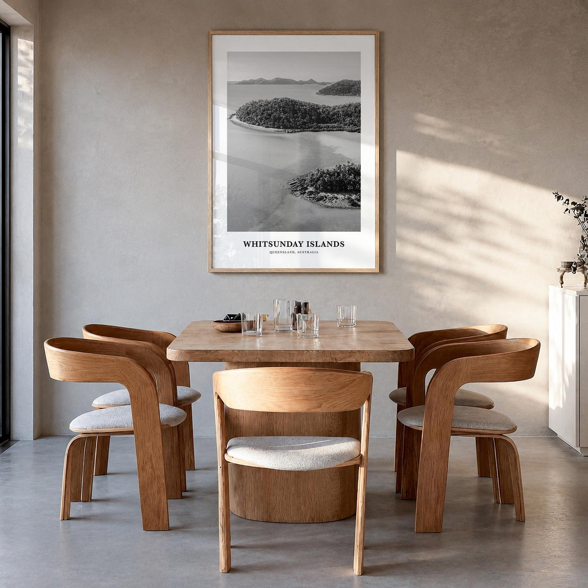 Whitsunday Islands black & white classic poster of Queensland, Australia – vertical wall art in natural wood frame, hanging o
