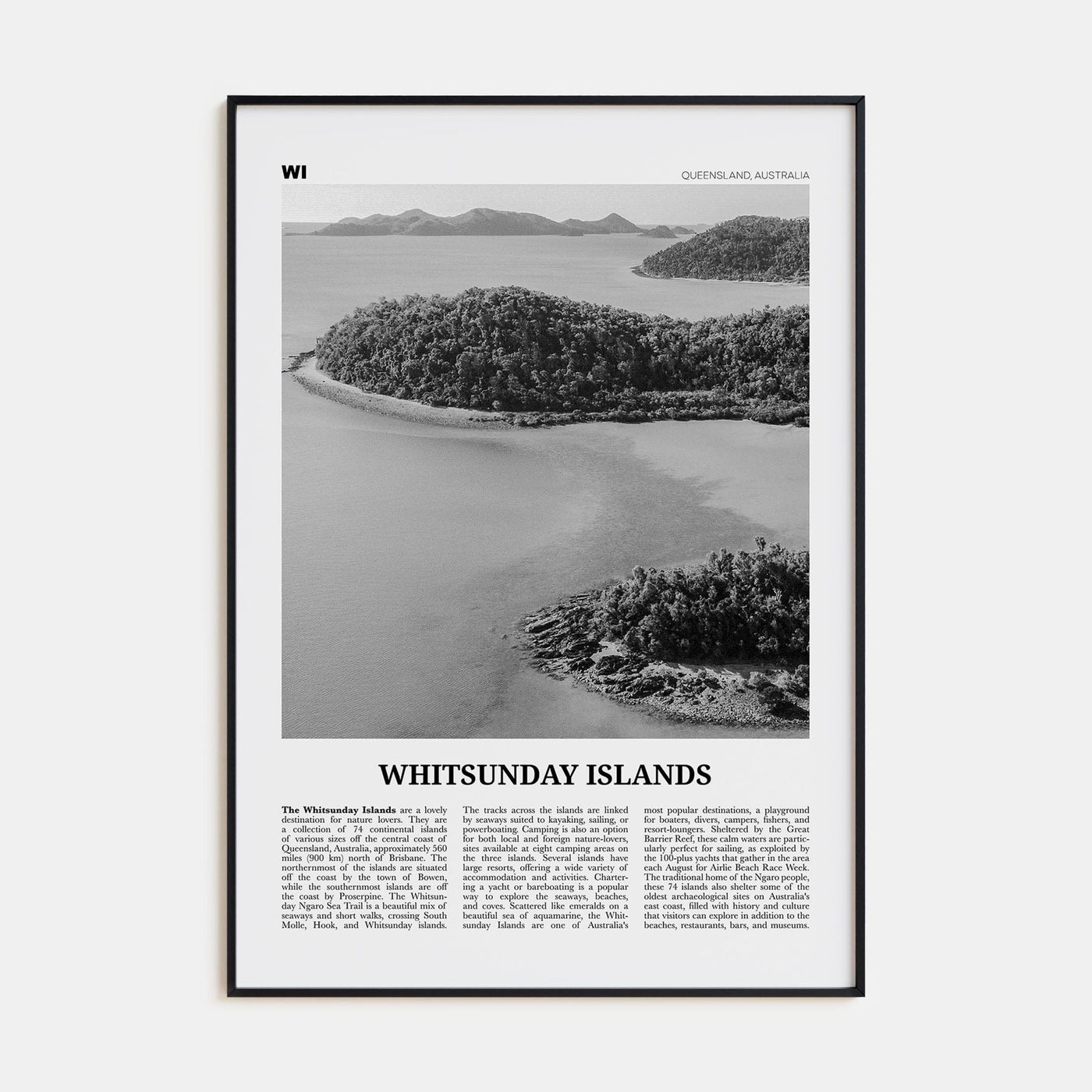 Whitsunday Islands Poster Black Metal / 8x12 in Nbourhood Travel B&W Poster