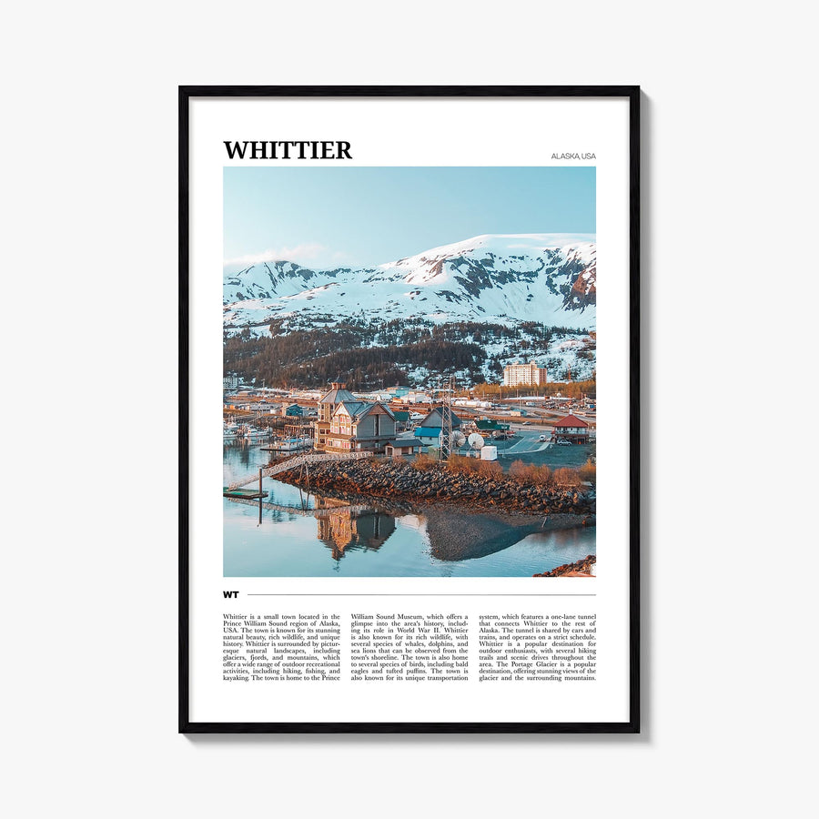 Whittier, Alaska colorful travel poster of Alaska, USA – vertical wall art, unframed print shown in interior mockup