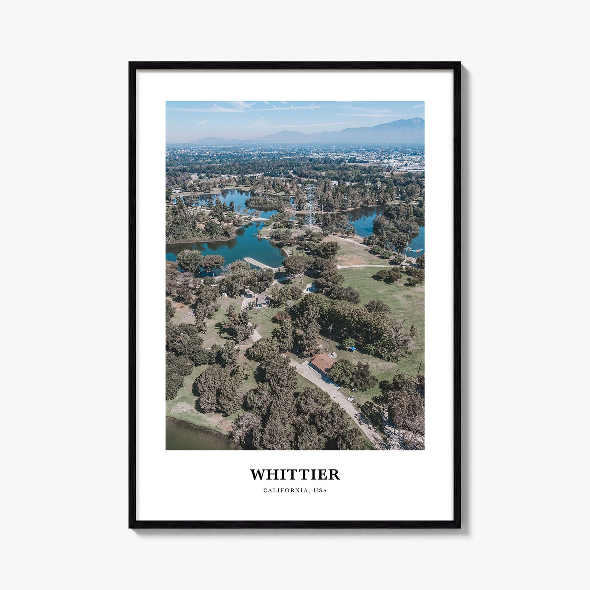Whittier, California colorful classic poster of California, USA – vertical wall art, unframed print shown in interior mockup