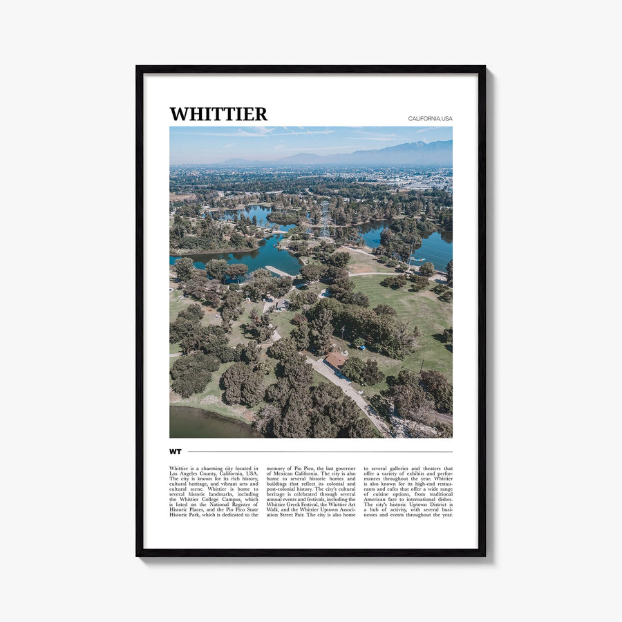 Whittier, California colorful travel poster of California, USA – vertical wall art, unframed print shown in interior mockup