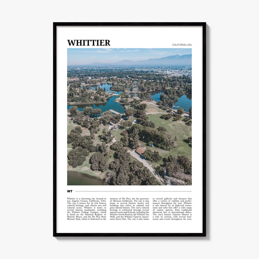 Whittier, California Travel Poster, framed poster mockup