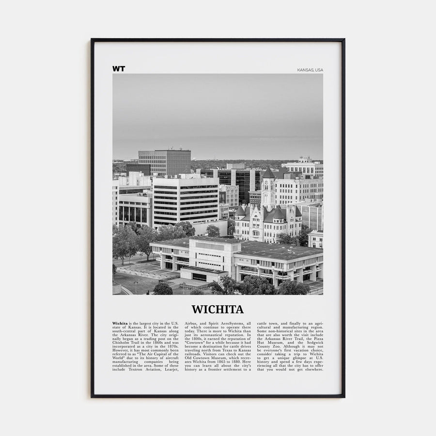 Wichita Poster Black Metal / 8x12 in Nbourhood Travel B&W Poster