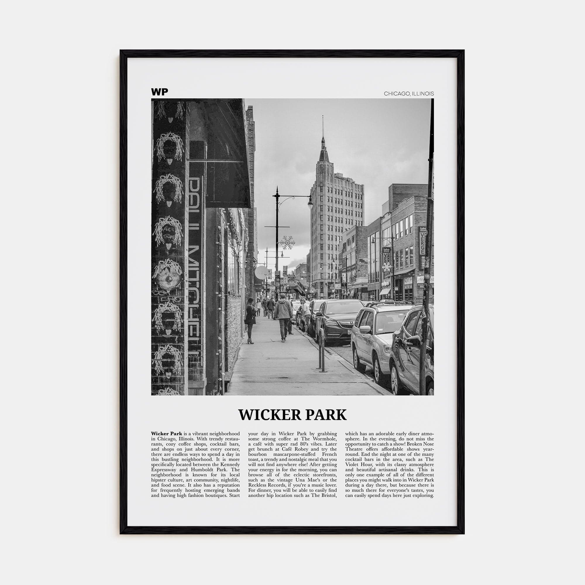 Wicker Park Poster Black Wood / 8x12 in Nbourhood Travel B&W Poster