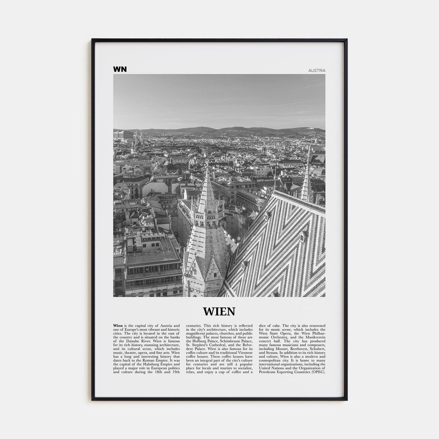 Wien Poster Black Metal / 8x12 in Nbourhood Travel B&W Poster
