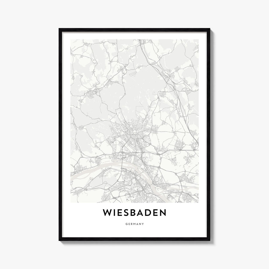 Wiesbaden black & white map poster of Germany – vertical wall art, unframed print shown in interior mockup