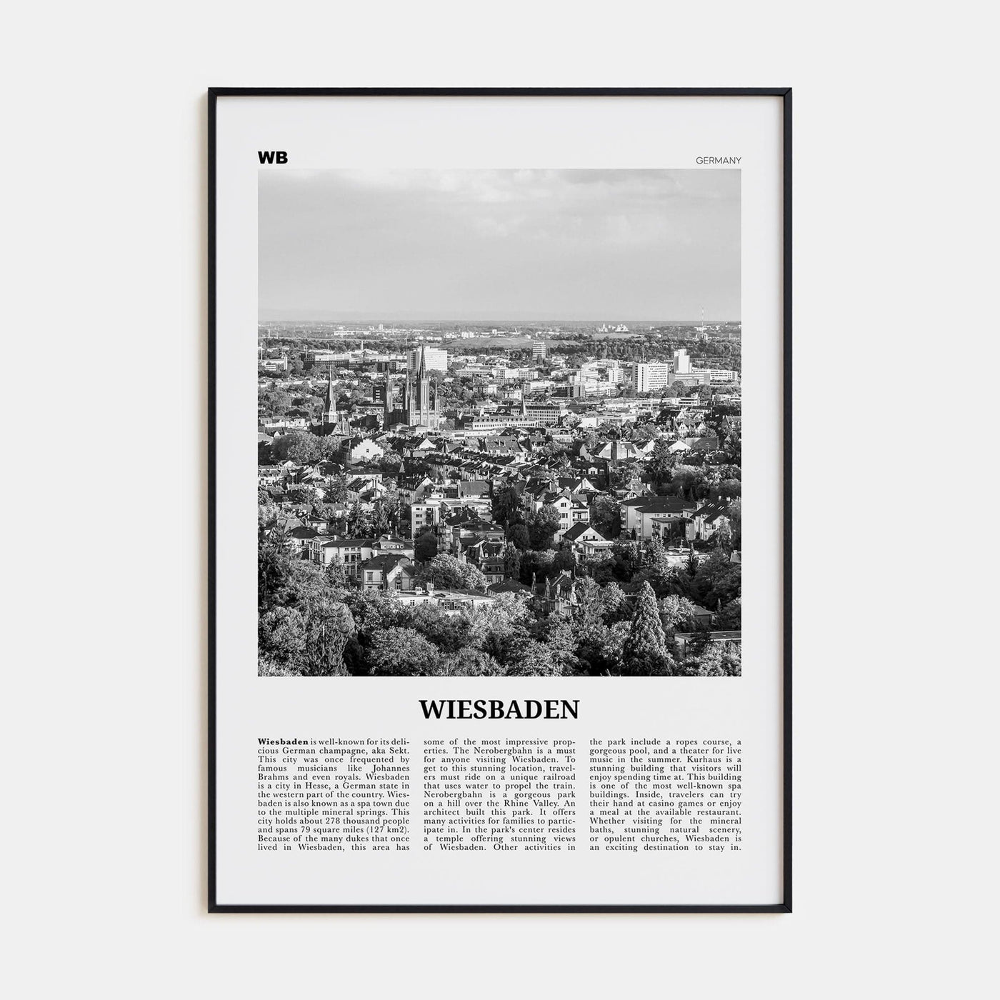 Wiesbaden Poster Black Metal / 8x12 in Nbourhood Travel B&W Poster