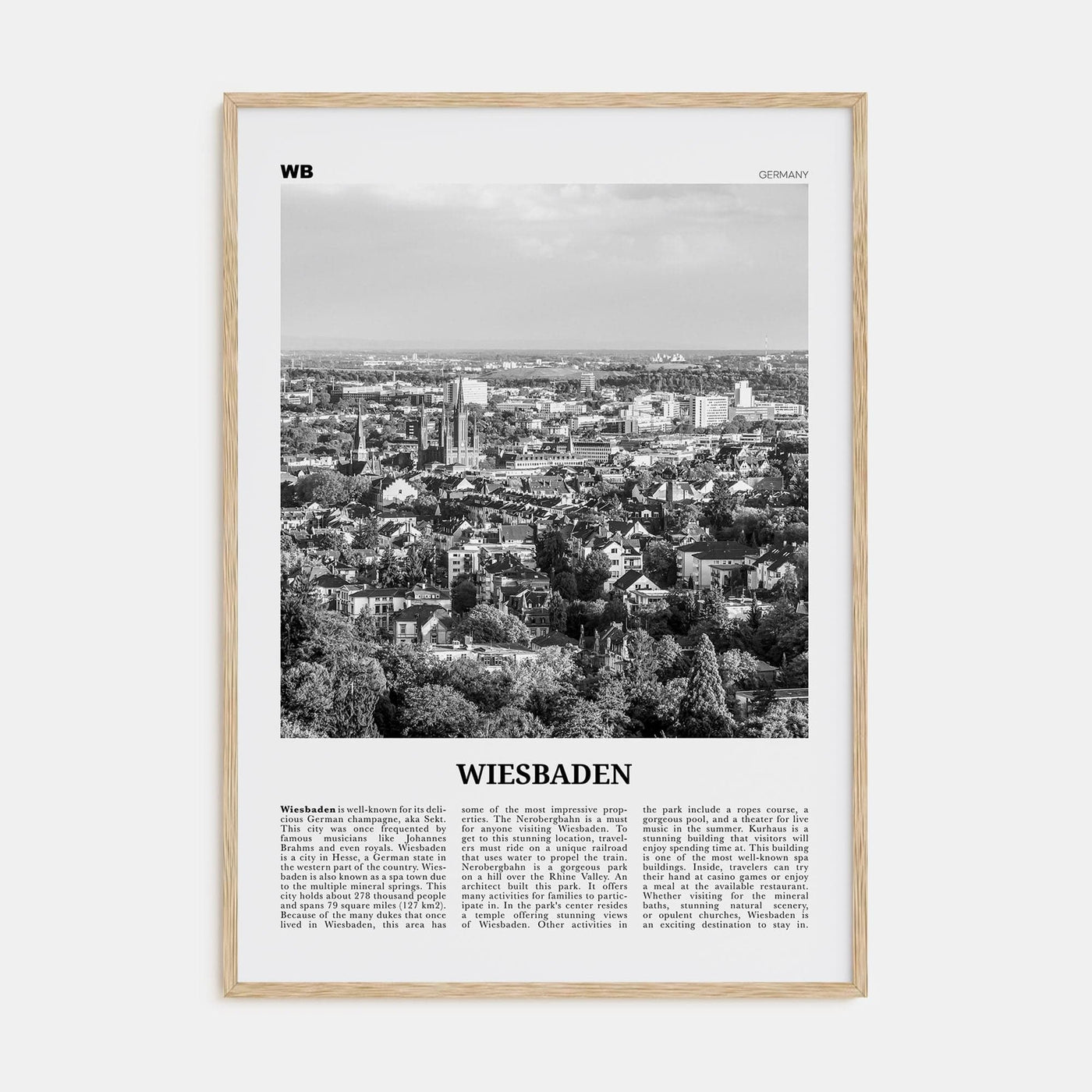 Wiesbaden Poster Natural Wood / 8x12 in Nbourhood Travel B&W Poster