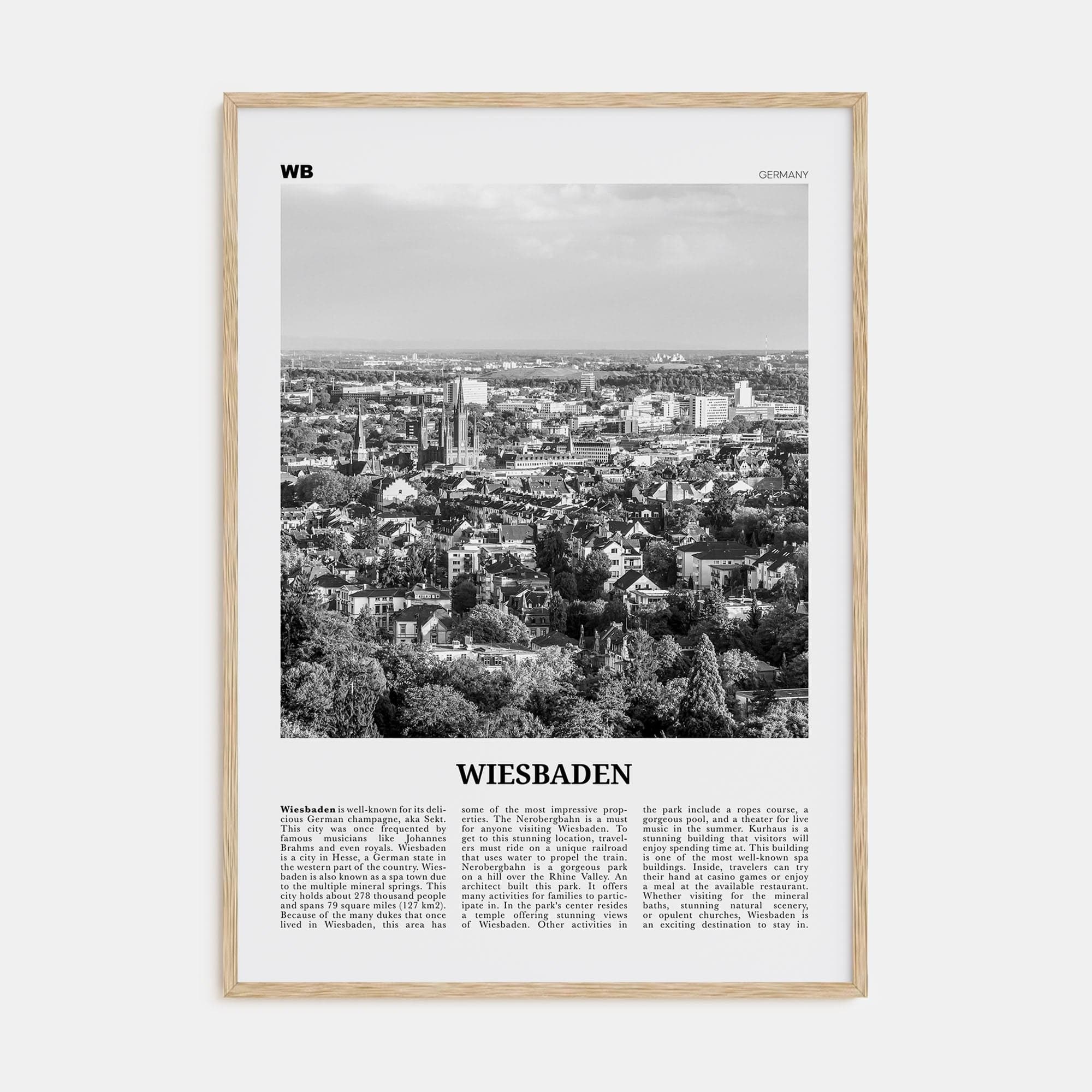 Wiesbaden Poster Natural Wood / 8x12 in Nbourhood Travel B&W Poster