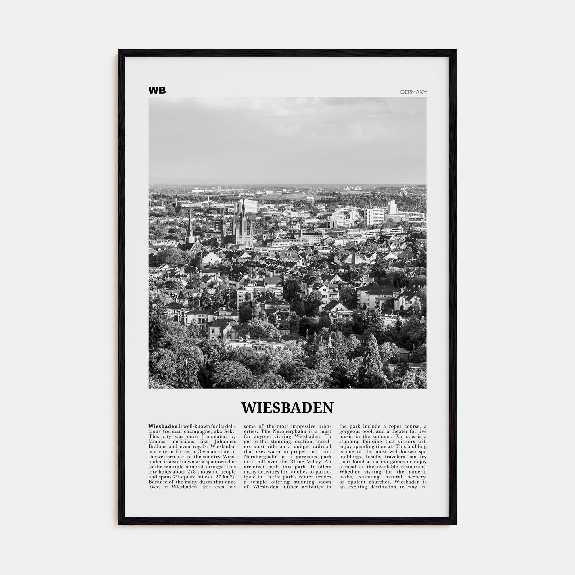 Wiesbaden Poster Black Wood / 8x12 in Nbourhood Travel B&W Poster