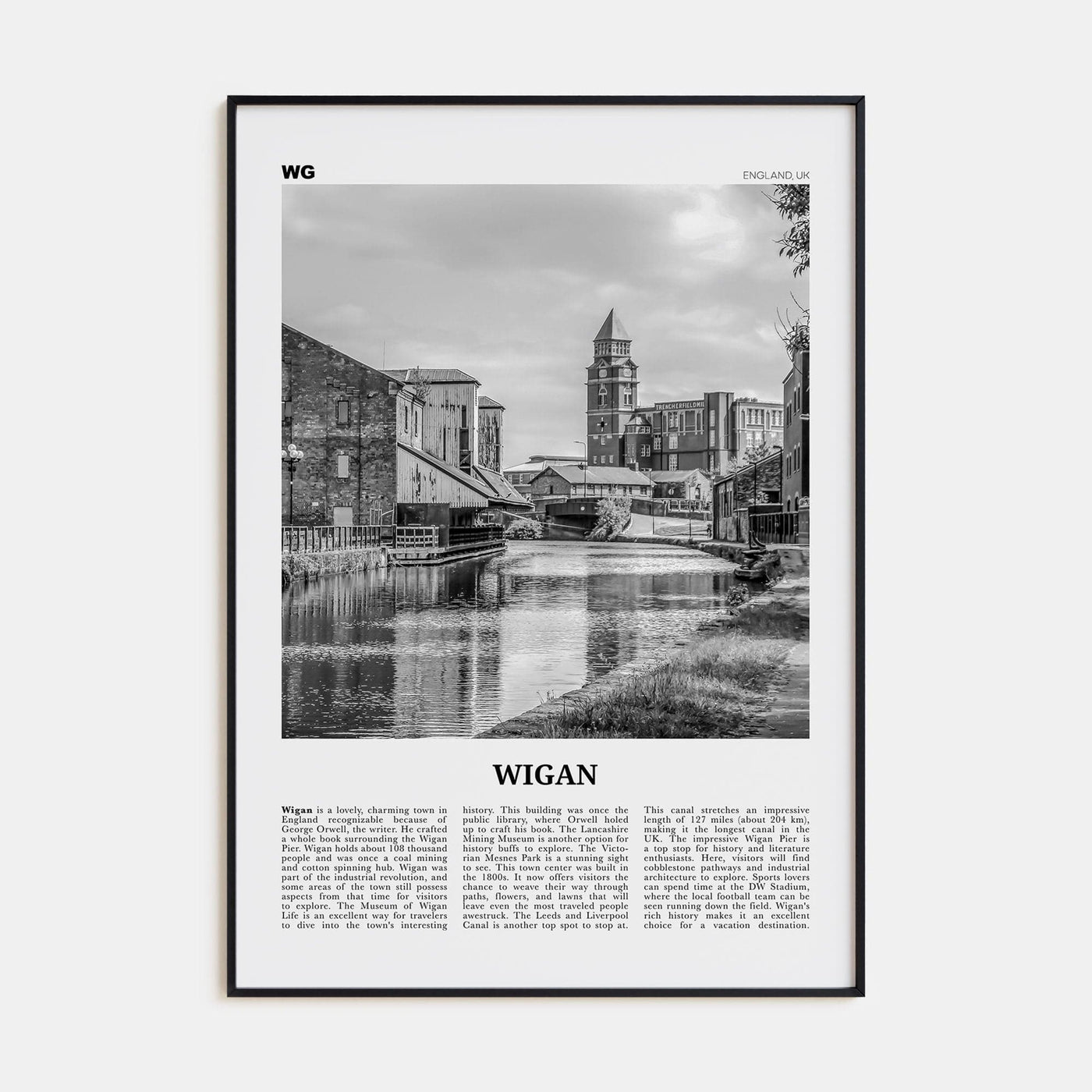 Wigan Poster Black Metal / 8x12 in Nbourhood Travel B&W Poster