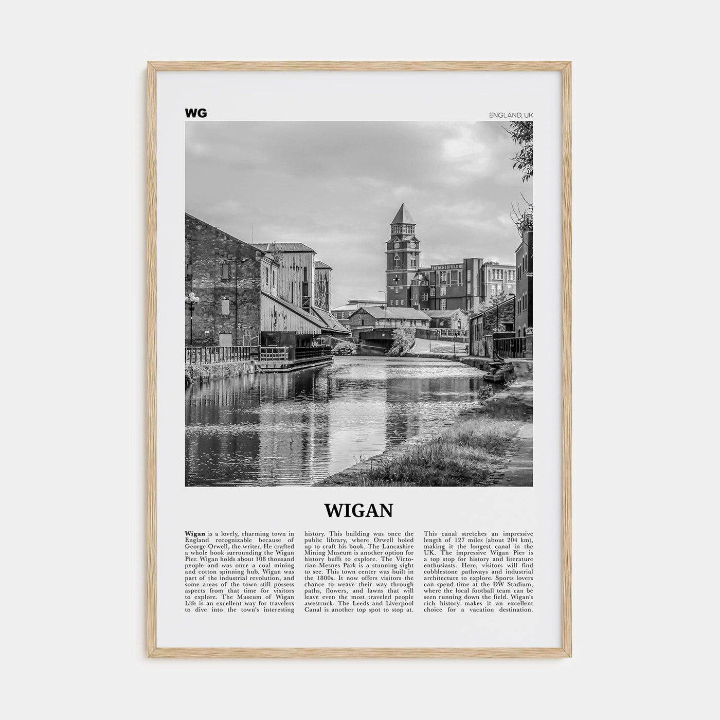 Wigan Poster Natural Wood / 8x12 in Nbourhood Travel B&W Poster