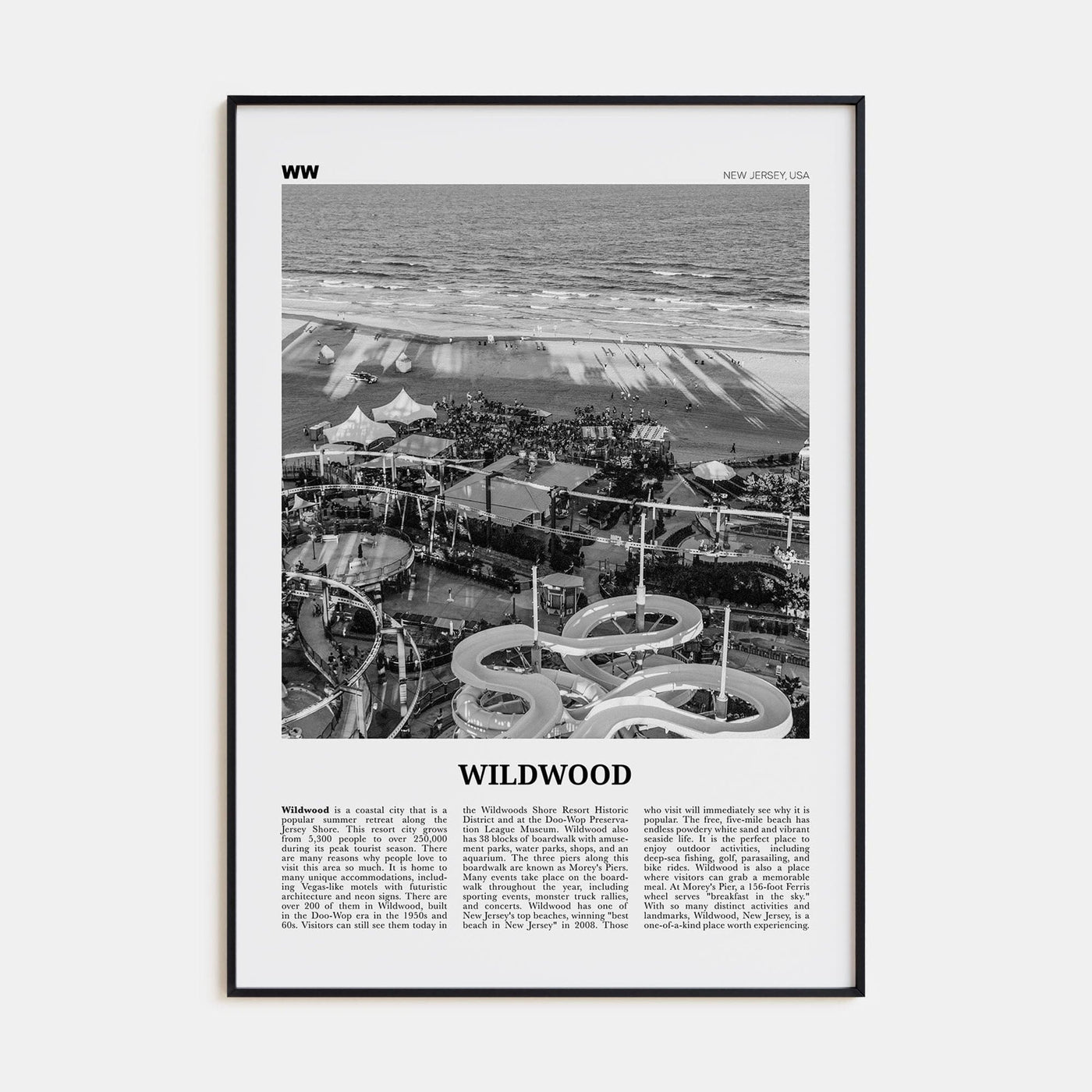 Wildwood Poster Black Metal / 8x12 in Nbourhood Travel B&W Poster