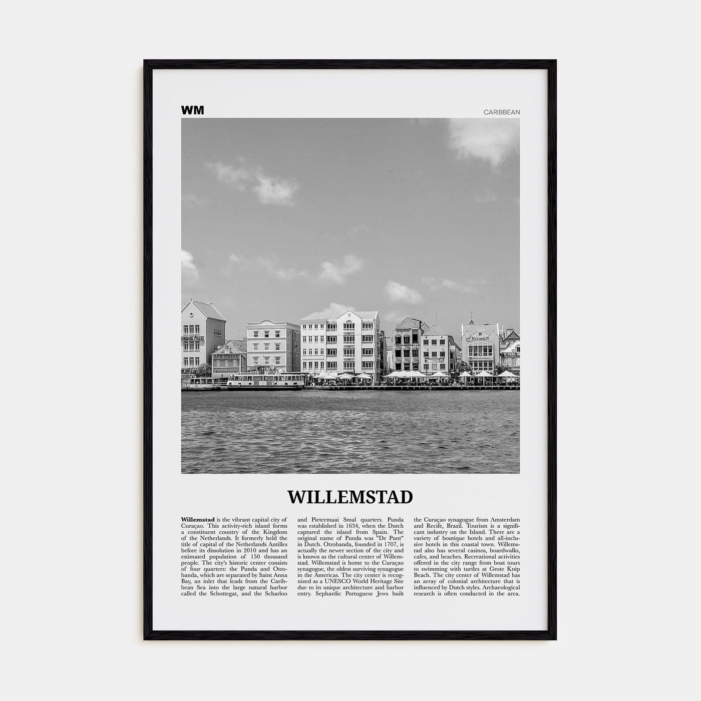 Willemstad Poster Black Wood / 8x12 in Nbourhood Travel B&W Poster