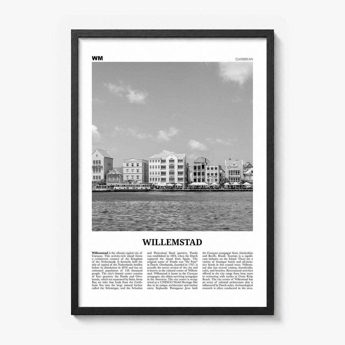 Willemstad Newspaper Poster in a black wood frame