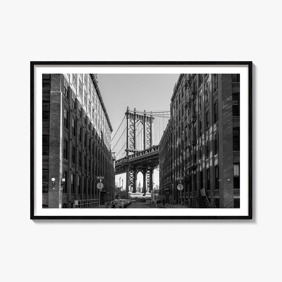 Williamsburg, New York black & white photo poster of New York, USA – horizontal wall art, unframed print shown in interior mo
