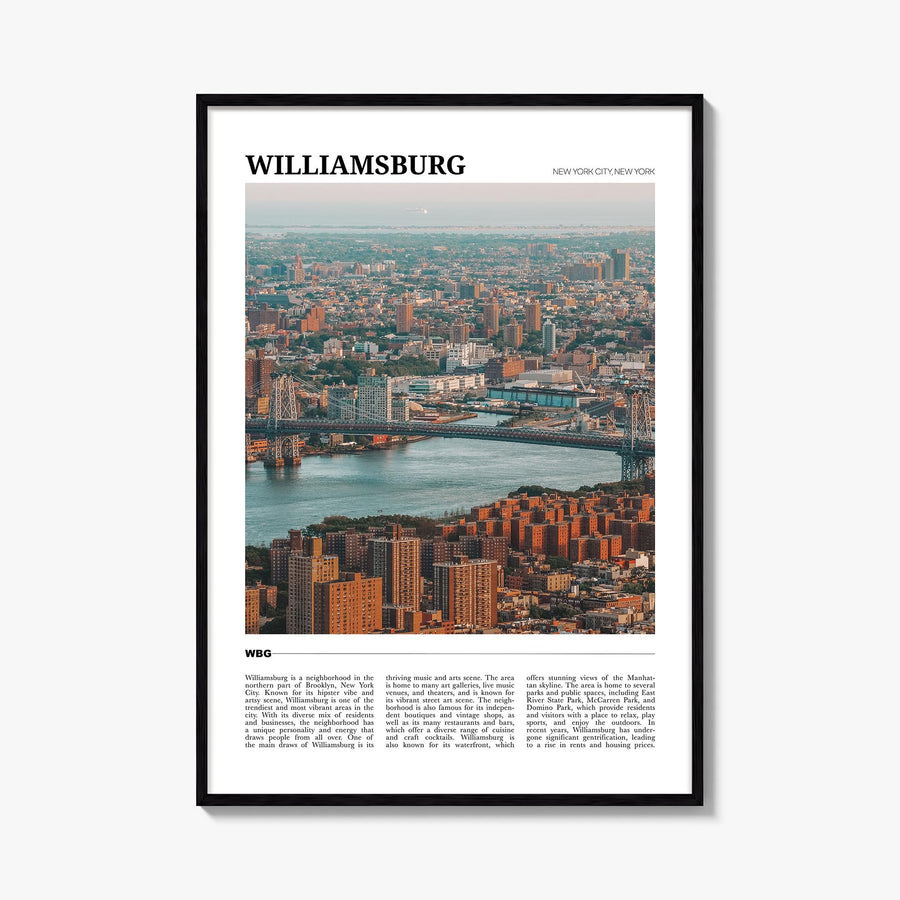 Williamsburg, New York colorful travel poster of New York, USA – vertical wall art, unframed print shown in interior mockup