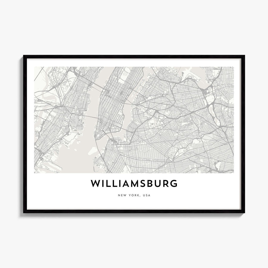 Williamsburg, New York Map Poster, framed poster mockup