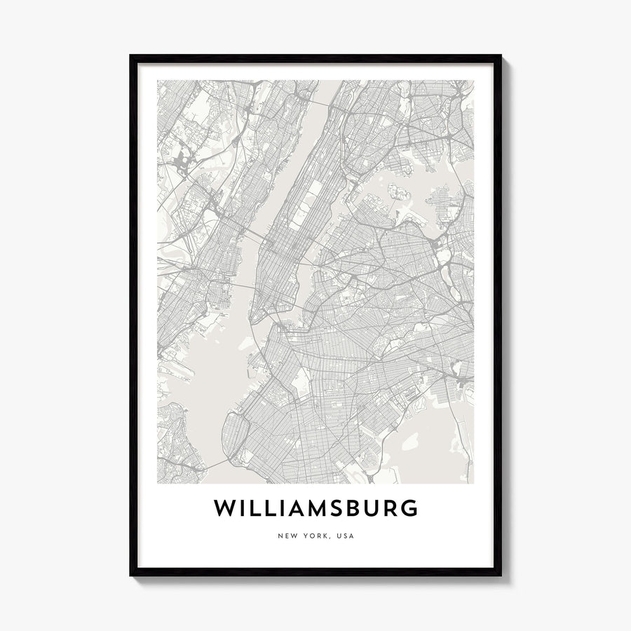 Williamsburg, New York Map Poster, framed poster mockup