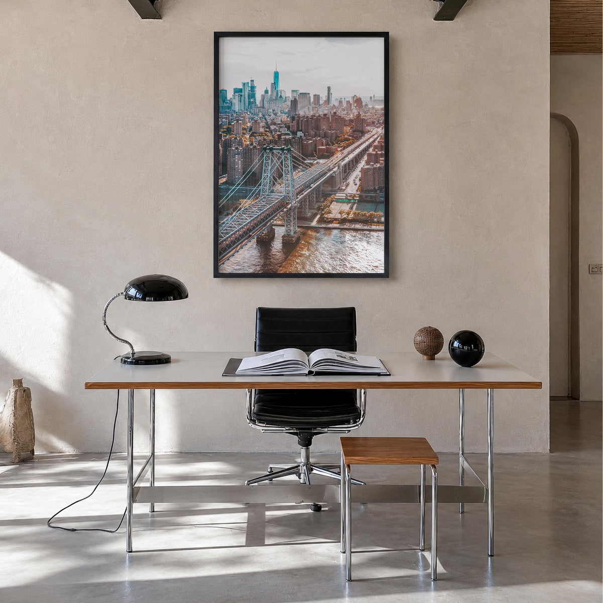 Williamsburg, New York no. 1 colorful photo poster of New York, USA – vertical wall art in black wood frame, hanging on wall