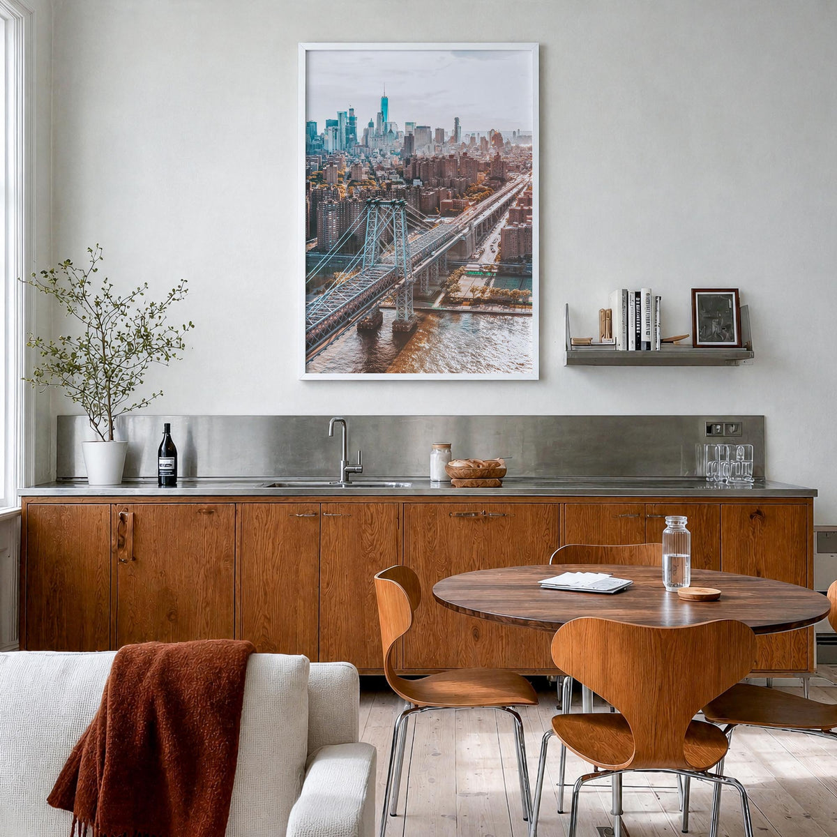 Williamsburg, New York no. 1 colorful photo poster of New York, USA – vertical wall art in white wood frame, hanging on wall