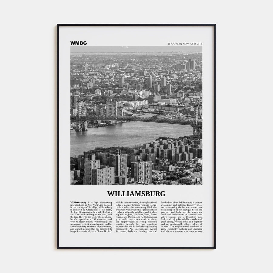 Williamsburg, New York No 1 Poster Black Metal / 8x12 in Nbourhood Travel B&W Poster