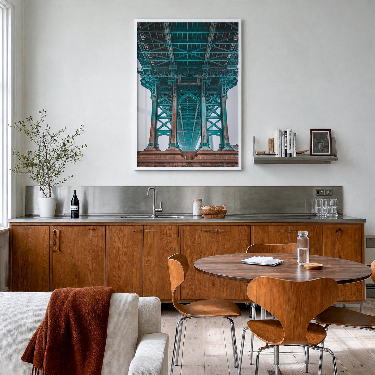Williamsburg, New York no. 3 colorful photo poster of New York, USA – vertical wall art in white wood frame, hanging on wall
