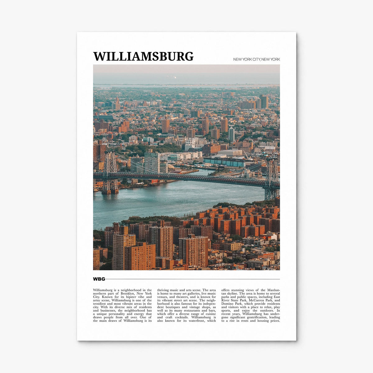 Williamsburg, New York Travel Poster, print only (unframed)