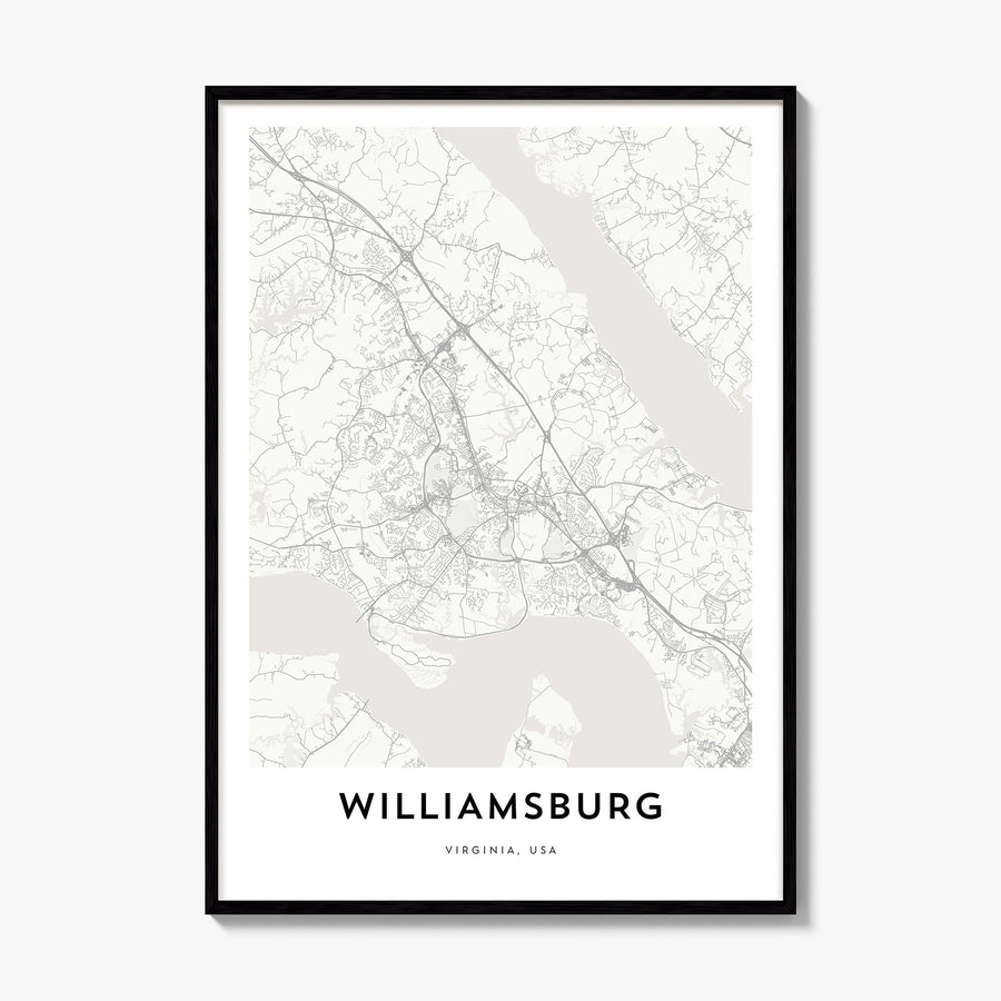 Williamsburg, Virginia Map Poster, framed poster mockup